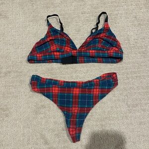 MeUndies Plaid Christmas Bikini Bottom in Red and Blue NWOT